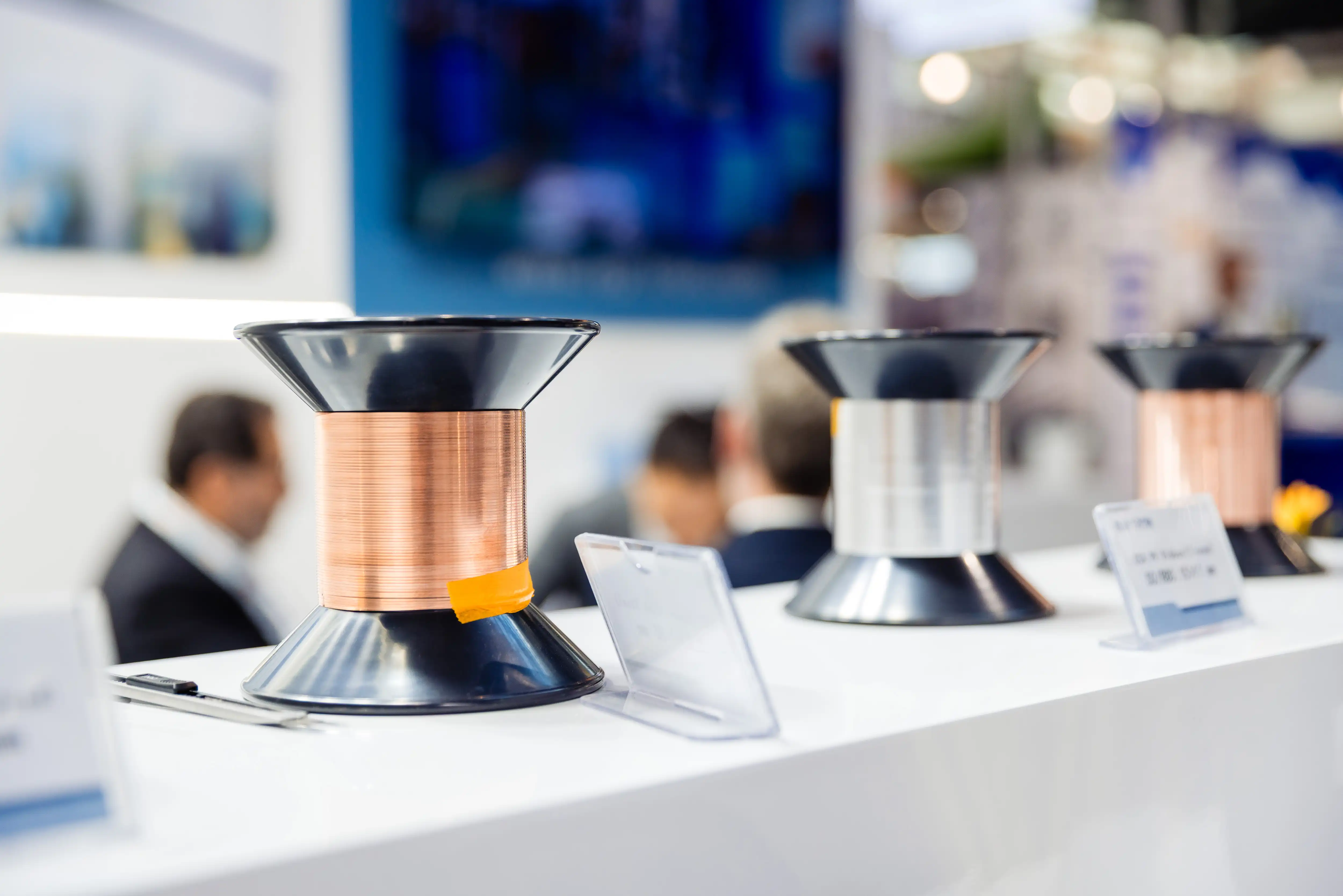Close-up of RAYTRON bimetallic product samples on display at Wire Düsseldorf 2025