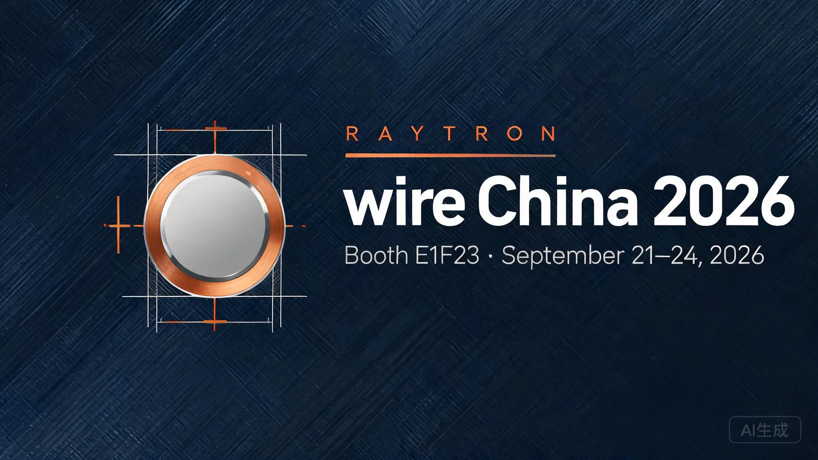 Raytron invitation visual for wire China 2026, Hall E1, Booth E1F23